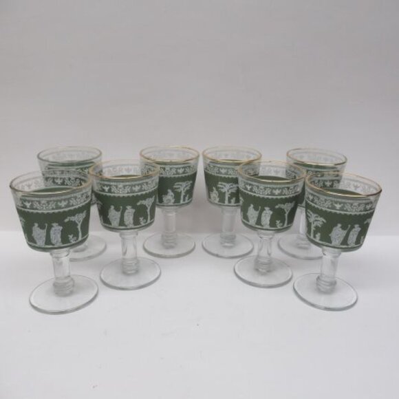 8 - Jeannette GRECIAN WEDGEWOOD Hellenic Green 4 1/8 Inch High Wine Goblets - Picture 1 of 5